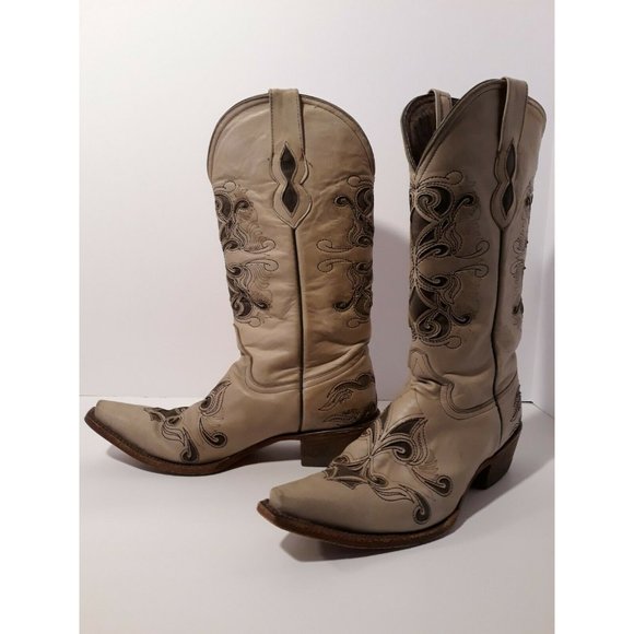 Pecos Bill Women's Leather Beige Embroidered Snip - Picture 4 of 7